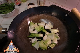 Simple Stir-Fried Bok Choy with Oyster Sauce - Add thicker part to wok first