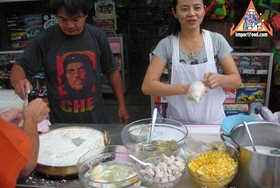 Thai Street Vendor for Thai Rice Balls in Warm Coconut Milk, 'Bua Loi'