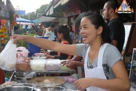 Thai Street Vendor for Thai Rice Balls in Warm Coconut Milk, 'Bua Loi'