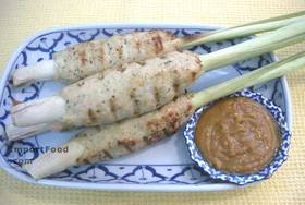 BBQ Ground Thai Chicken on Lemongrass Spears with Peanut Sauce - BBQ Ground Thai Chicken on Lemongrass Spears with Peanut Sauce