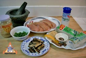 Chicken and Noodles in Spiced Broth - Ingredients ready