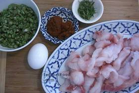 Spicy Fried Fish Cakes, 'Tod Man Pla' - Ingredients ready