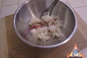 Fried Sticky Rice, 'Kao Neeo Tod' - Add ingredients to mix