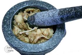 Frog with Thai Chile Paste & Bamboo, 'Namprik Kob' - Gently mix together in a mortar and pestle