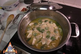 Green Curry with Fresh Chile, Chicken, Eggplant & Kaffir Lime, 'Gaeng Khiao Wan Gai' - Cook until oil forms