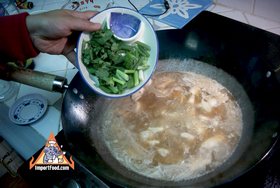 Thai Chicken and Ginger Soup, 'Gai Joo Khing' - Add sauces and greens