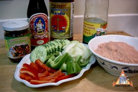 Chicken with Holy Basil Paste, 'Gai Pad Grapao' - Ingredients ready