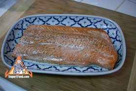 Thai Green Curry Salmon and Wild Rice - Salmon before adding honey