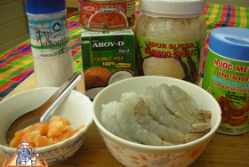 Kaeng Kua Sour Bamboo Shoot with Shrimp - Ingredients ready