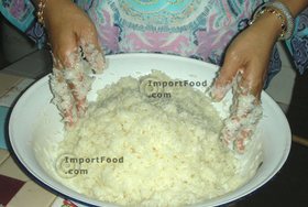 Thai Street Vendor for Thai Fermented Sweet Rice Dessert, 'Khao Mahk' - Step 10<br>Gently mix everything together, being careful not to break the rice.