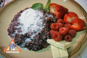 Mixed Sticky Rice & Coconut Milk with Fruit, 'Khao Neeo Dahm Polamai' - Served with coconut milk, etc