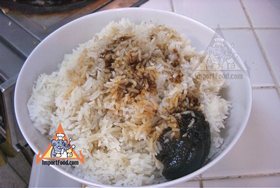 Thai Fried Rice with Chicken, 'Khao Pad Namprik Pao Sai Kai' - Rice with seasonings before frying