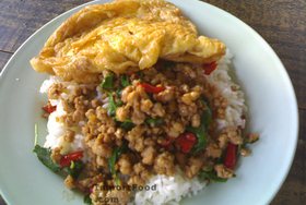 Thai Street Vendor for Thai Fried Pork with Fresh Basil, 'Pad Kaprao Moo'