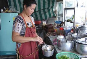 Thai Street Vendor for Thai Spicy Ground Chicken and Toasted Rice, 'Larb Gai'