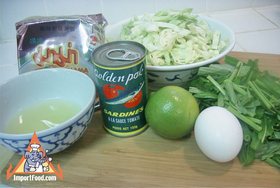 Instant Mama with Sardines & Vegetables, 'Poor Man's Gourmet' - Ingredients assembled