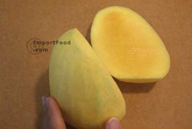 Thai Green Mango with Sweet Fish Sauce, 'Mamuang Nampla Wan' - Set upright, on flattened base,and slice down to the right of center