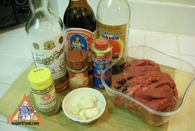 Sun-Dried Beef, 'Neua Dad Deo' - Ingredients ready