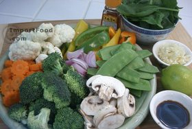 Thai Stir-Fried Vegetables, 'Pad Phak Ruam Mitr' - Ingredients assembled