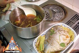 Fish in Salted Soybean with Ginger, 'Pla Tao Cheo' - Fish removed from pot