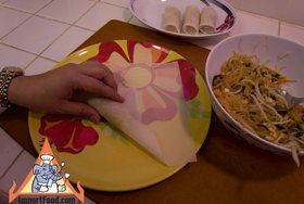 Thai Fried Spring Rolls, 'Poh Pia Tod' - Lift wrapper over and tuck under