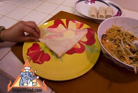 Thai Fried Spring Rolls, 'Poh Pia Tod' - Fold once right to left