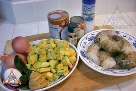 Pumpkin in Coconut Soup with Shrimp, 'Phaktong Tom Kati' - Ingredients ready