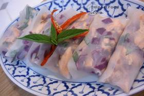 Salmon & Green Salad Fresh Spring Rolls, Thai-American Style - Salmon & Green Salad Fresh Spring Rolls