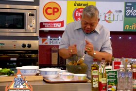 Thai Street Vendor for Tom Kha Salmon, Prepared by the Prime Minister of Thailand - "Tasting, Complaining" Live