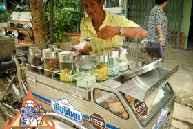 Thai Street Vendor for Thai Ice Cream with Basil Seeds & Chocolate-Ginger Ganache