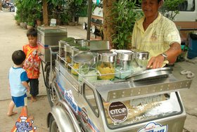 Thai Street Vendor for Thai Ice Cream with Basil Seeds & Chocolate-Ginger Ganache