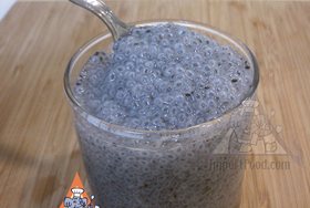 Thai Ice Cream with Basil Seeds & Chocolate-Ginger Ganache - Sweet basil seeds in water