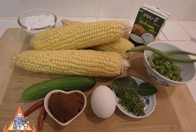 Spicy Thai Corn Cakes, 'Todman Khao Phot' - Ingredients ready