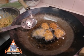 Spicy Thai Corn Cakes, 'Todman Khao Phot' - Cook until browned