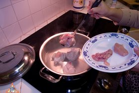 Gai Tom Kha Namsai, Rayong Style - Boil prepared chicken meat