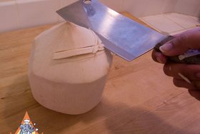 Young Coconut Cream Pie - Crack the coconut near the top