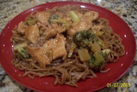 Radna using thin rice noodles (what we had on hand)