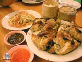 Bangkok Sidewalk Vendor Offers Traditional BBQ Chicken, 'Gai Yang Boran' - Traditional BBQ Chicken w/Sauces