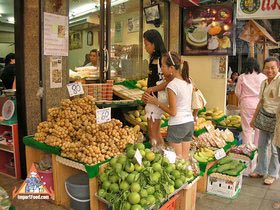 Bangkok Sidewalk Vendor Mae Varee Offers Sweets, Fresh Fruit and Sticky Rice - Sidewalk Shopping at Mae Varee
