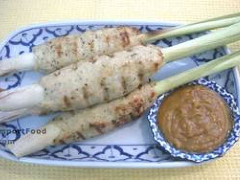 BBQ Ground Thai Chicken on Lemongrass Spears with Peanut Sauce
