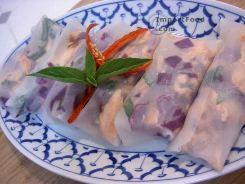 Salmon & Green Salad Fresh Spring Rolls, Thai-American Style