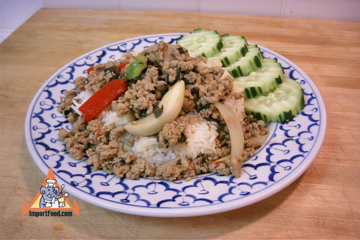 Stir-fried minced chicken with holy basil (pad grapao gai)