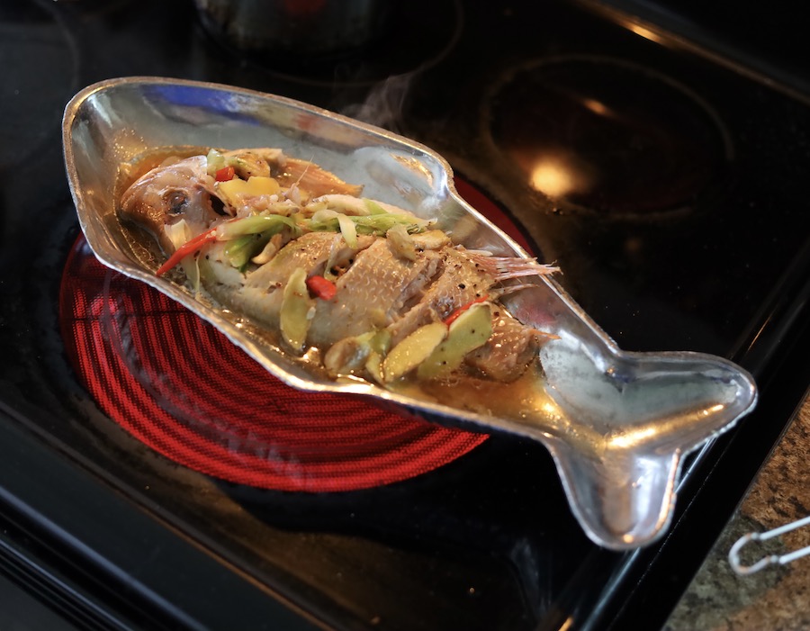 Thai fish platter w/ keep-warm base, aluminum, 16 - ImportFood