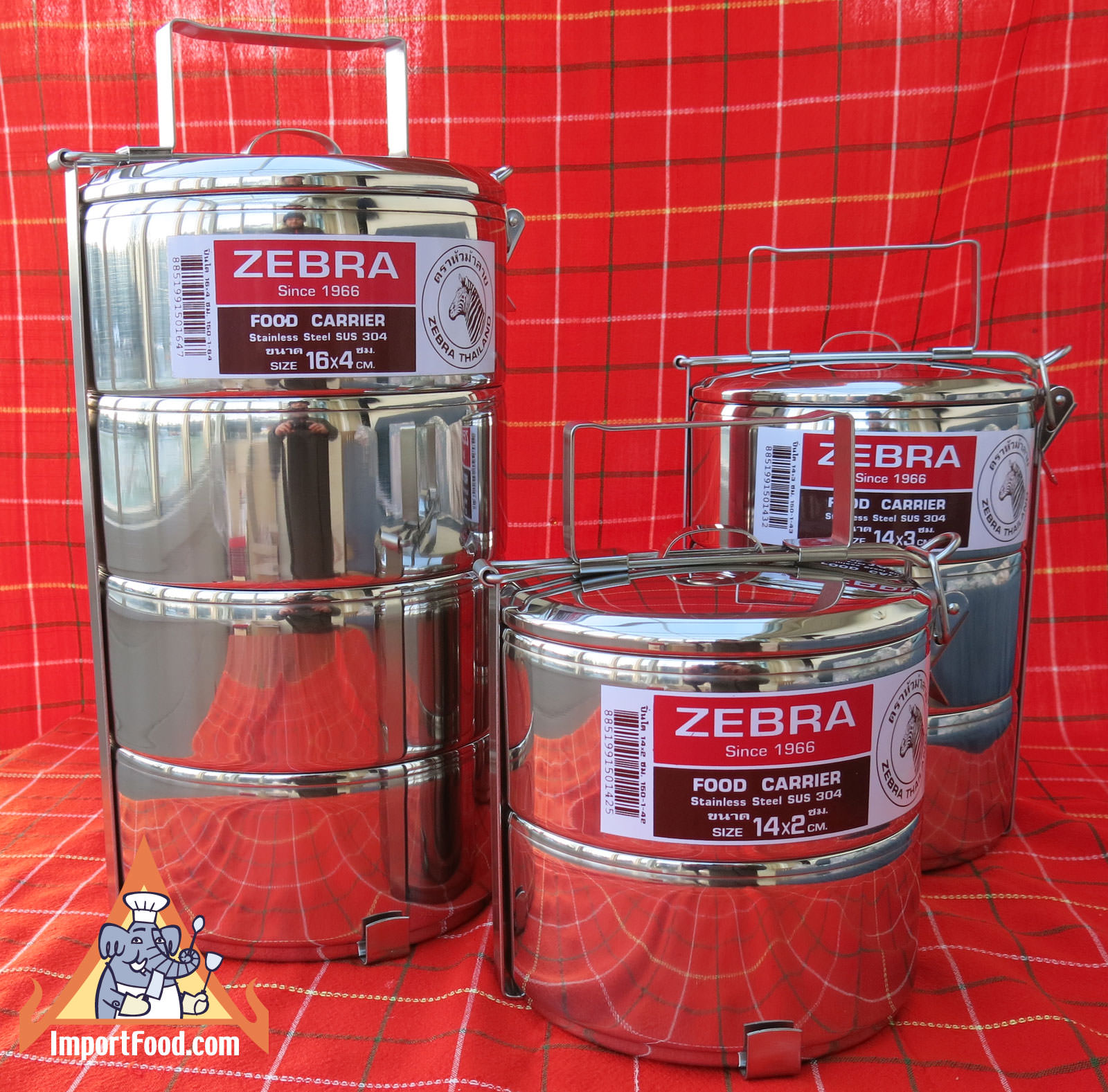 3 Tier Zebra Stainless Steel Food Carrier PAN SNAP LID COOKWARE CAMPING 3  pots