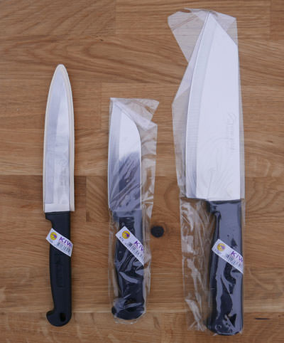 Set of Three Plastic Handle Knives, Kiwi Thailand