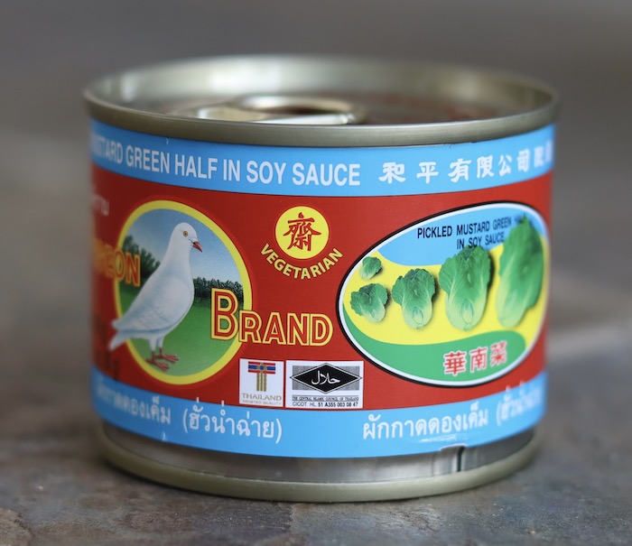 Thai Fermented Mustard Green in Soy Sauce, Pigeon Brand, 5 oz can
